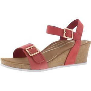 Aetrex Womens Lexa Red Leather Slingback Wedge Sandals Shoes worn once